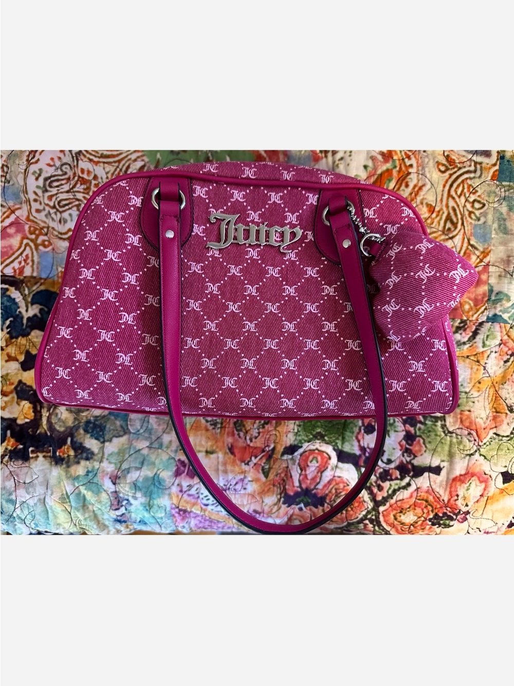 NWOT Juicy Couture Hot Pink Monogram Tote with Silver Logo